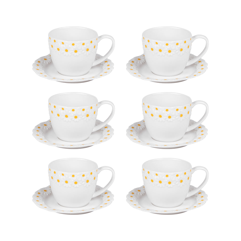 Coffret de 6 tasses à café avec sous tasses Marguerite 10 cl