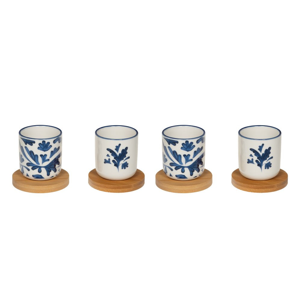 Coffret de 4 tasses avec sous tasses Romane 10cl bleu