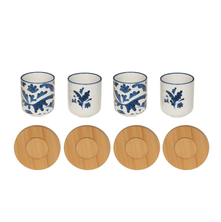 Coffret de 4 tasses avec sous tasses Romane 10cl bleu