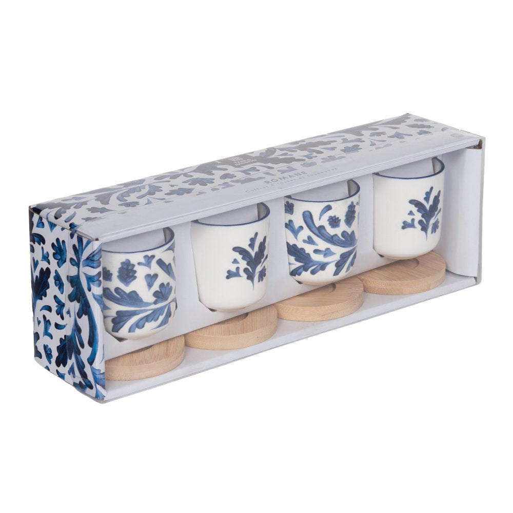 Coffret de 4 tasses avec sous tasses Romane 10cl bleu
