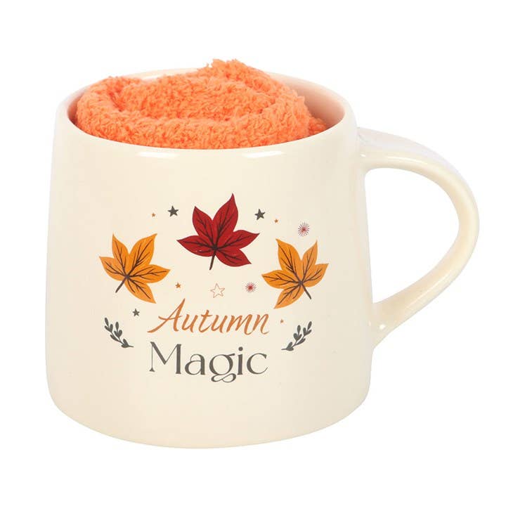 Set Mug en céramique et chaussettes Thème Lune de Récolte « Autumn Magic »