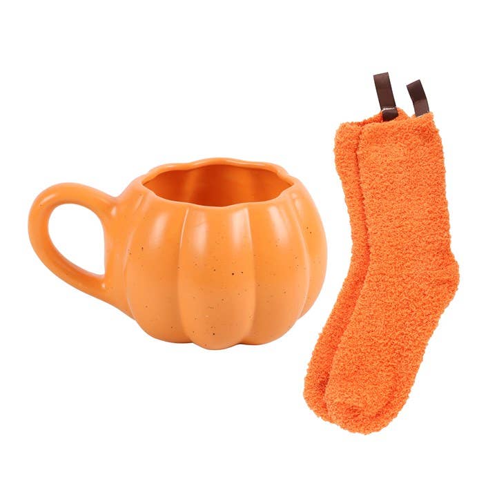 Ensemble mug en forme de citrouille et chaussettes d&