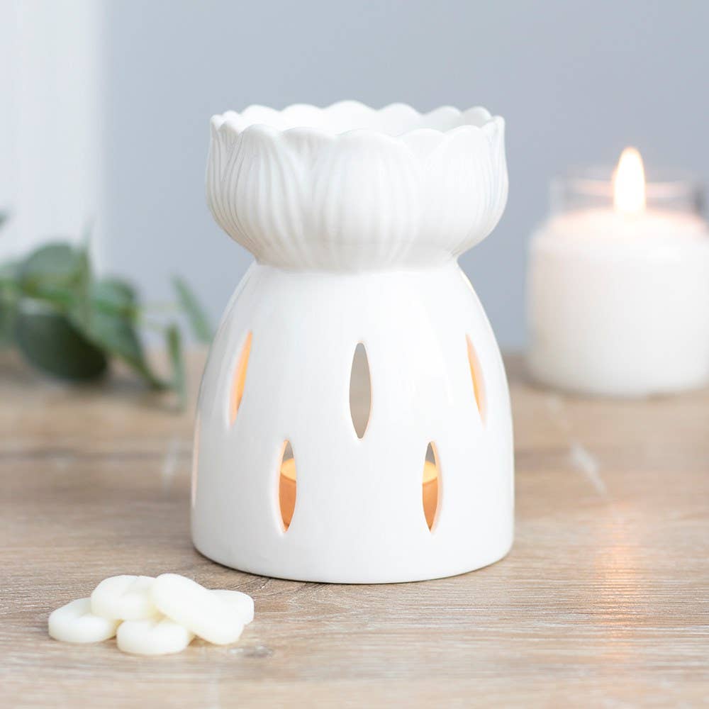Brûle-parfum fleur de lotus blanc brillant