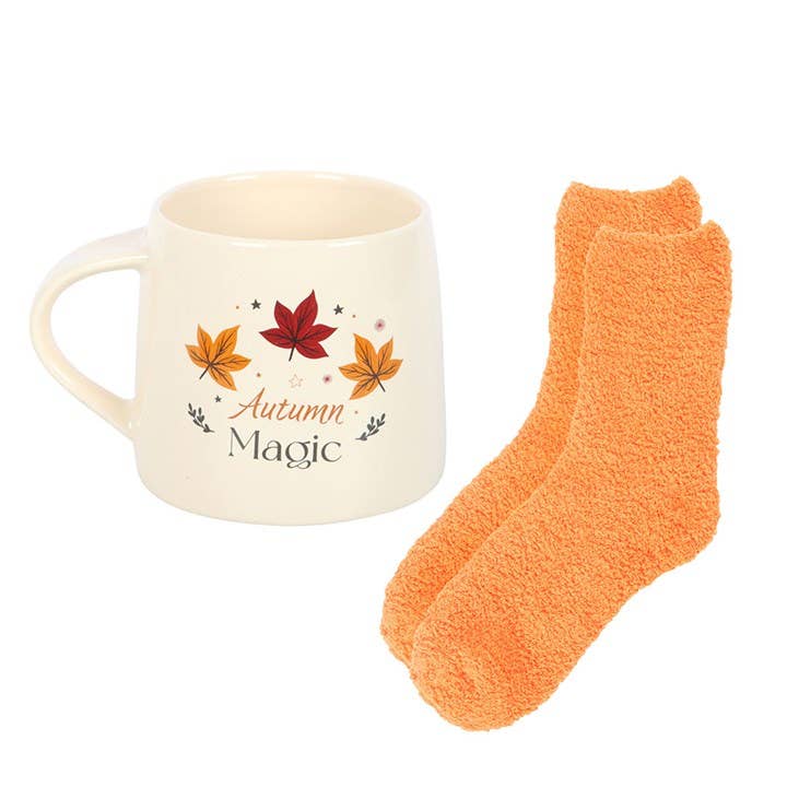 Set Mug en céramique et chaussettes Thème Lune de Récolte « Autumn Magic »