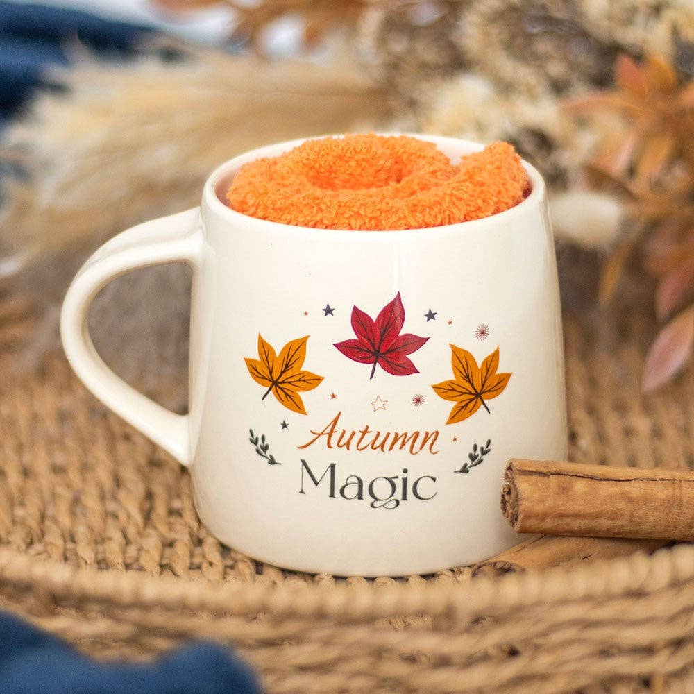 Set Mug en céramique et chaussettes Thème Lune de Récolte « Autumn Magic »
