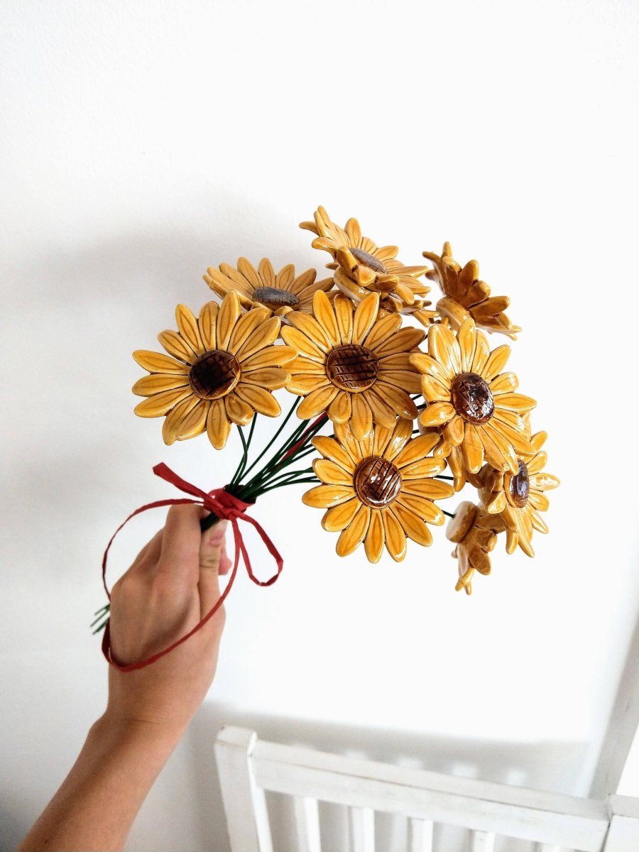 Bouquet tournesol en céramique, diamètre fleur env. 6,5 cm, tige 39 cm - Beautiful Moment the shop