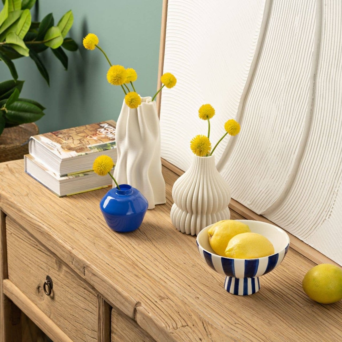 Coupe décorative rayée en céramique, bleu/blanc (L/H/P) 17x10x17cm - Beautiful Moment the shop