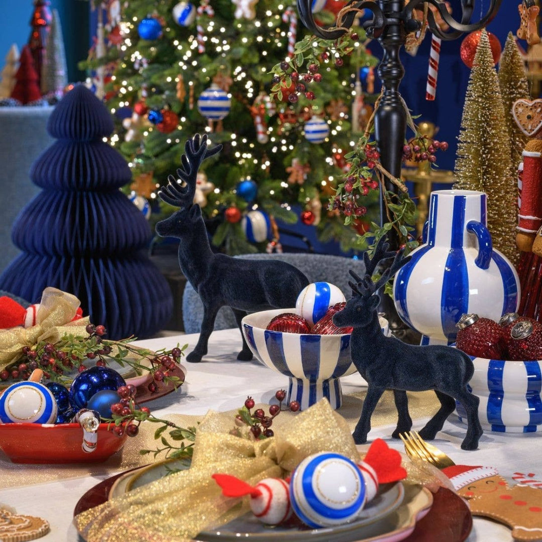 Coupe décorative rayée en céramique, bleu/blanc (L/H/P) 17x10x17cm - Beautiful Moment the shop