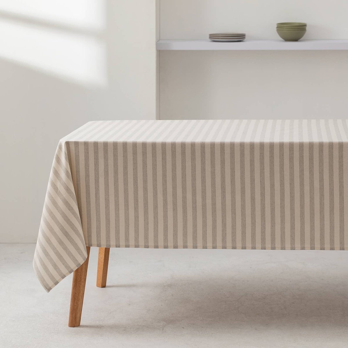 Nappe en coton à larges rayures gris clair, moderne, pour table - Beautiful Moment the shop