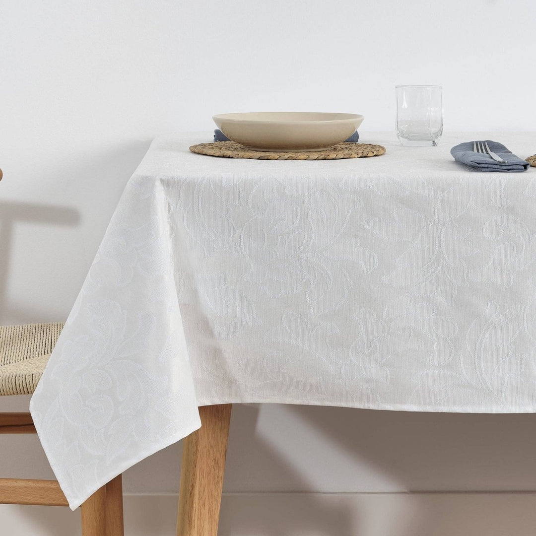 Nappe en jacquard blanc résistant aux taches Acacia 3233 - Beautiful Moment the shop