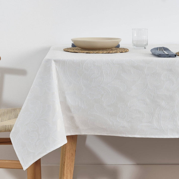 Nappe en jacquard blanc résistant aux taches Acacia 3233 - Beautiful Moment the shop
