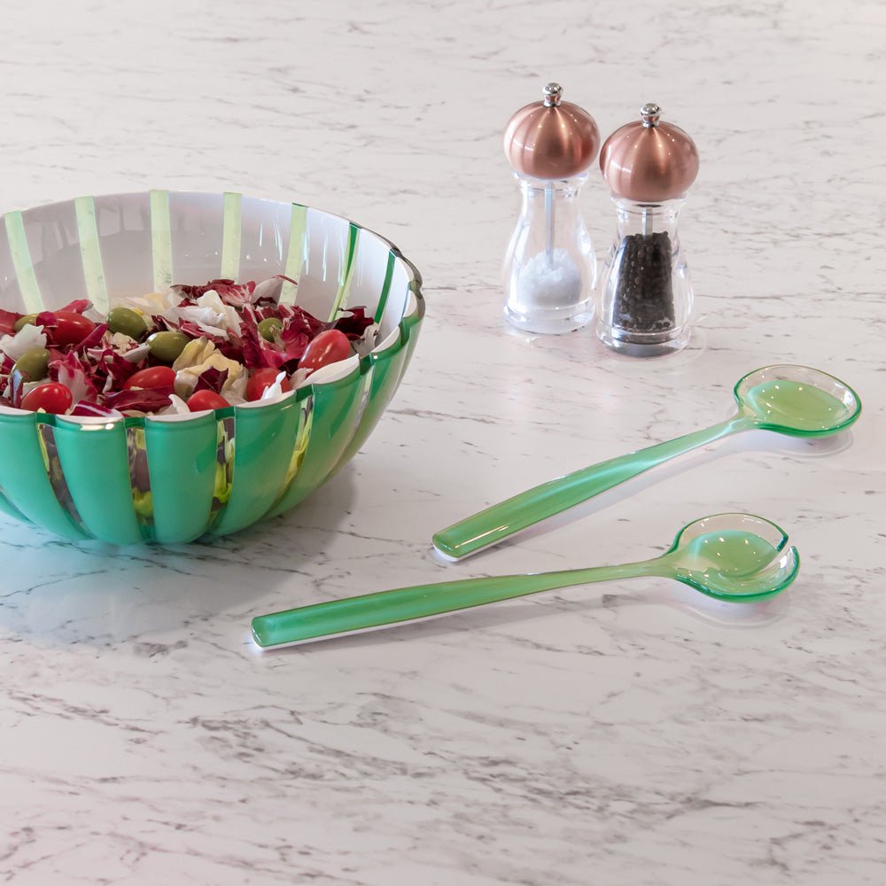 Couverts à Salade Guzzini En Mélamine - Série Josephine - Vert Poudre - Résistants Aux Chocs Et Rayures - Sans BPA, Lave-vaisselle - 11