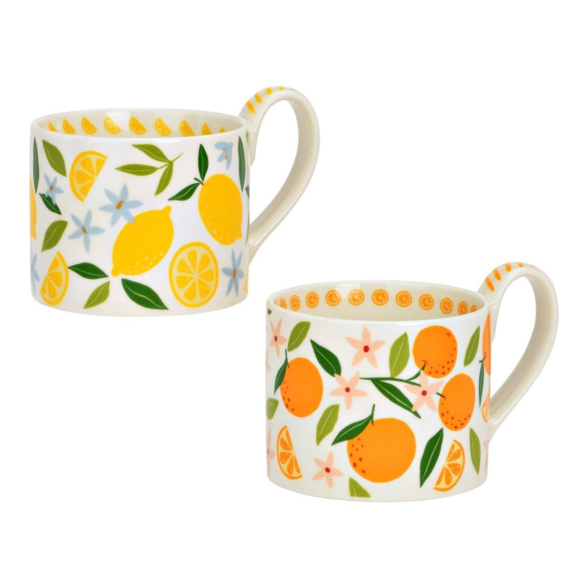 Tasse décor citron/orange en porcelaine, 2 pièces, jaune/orange (L/H/P) 13x9x10cm 400ml - Beautiful Moment the shop