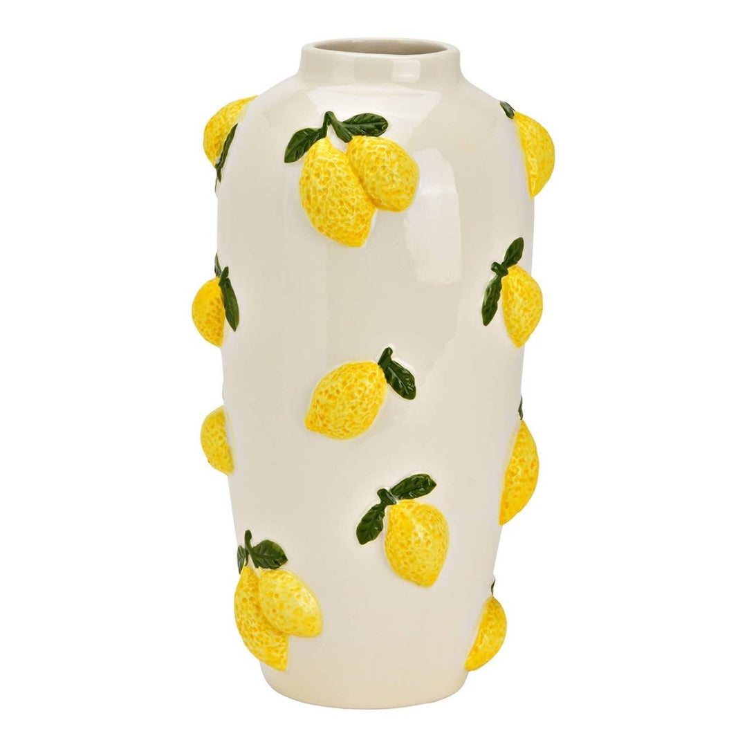 Vase décor citron en céramique, jaune/blanc (L/H/P) 15x27x15cm - Beautiful Moment the shop