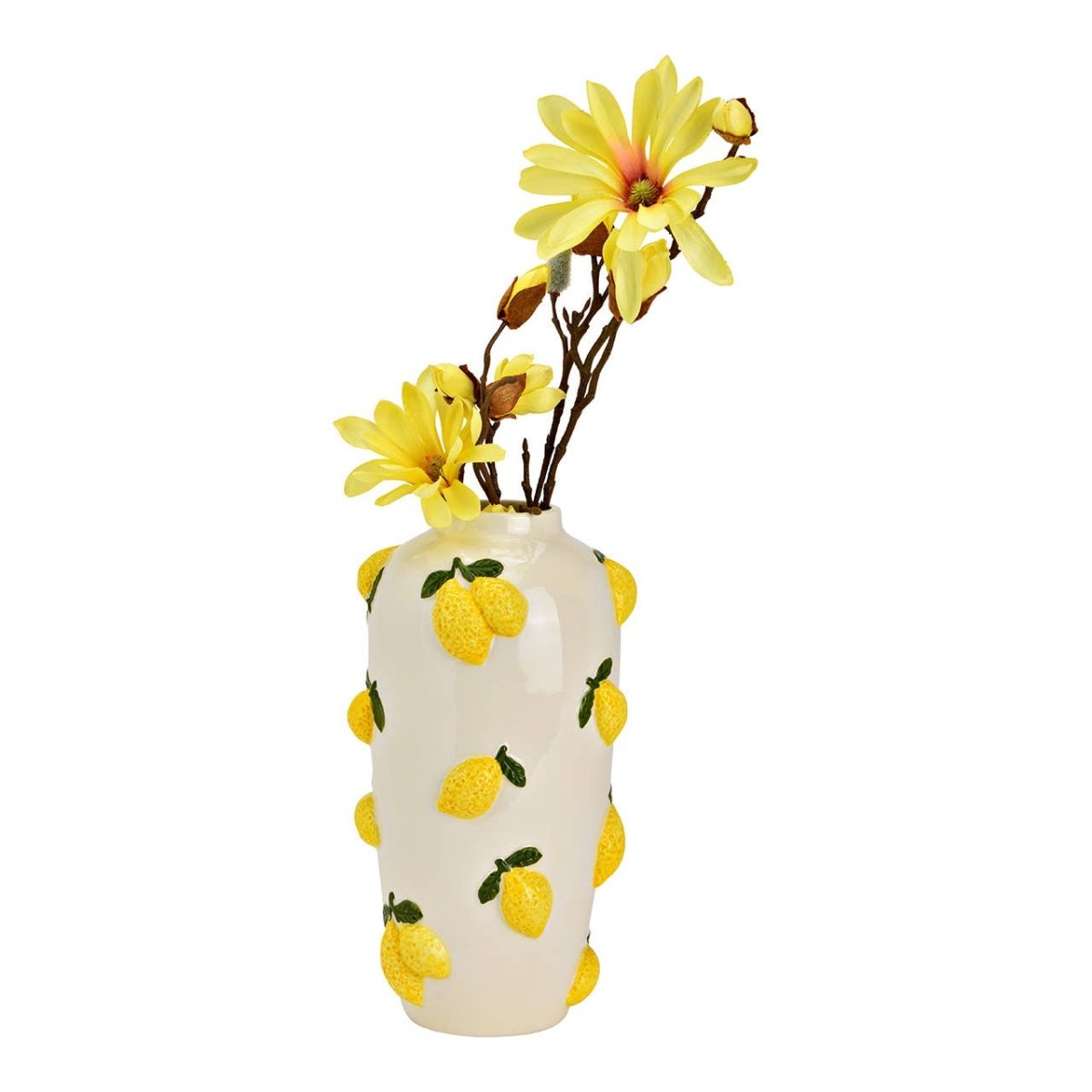 Vase décor citron en céramique, jaune/blanc (L/H/P) 15x27x15cm - Beautiful Moment the shop
