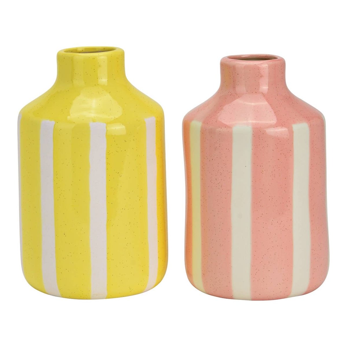 Vase rayée en porcelaine, 2 fois, Jaune/Rose (L/H/P) 11x18x11cm - Beautiful Moment the shop