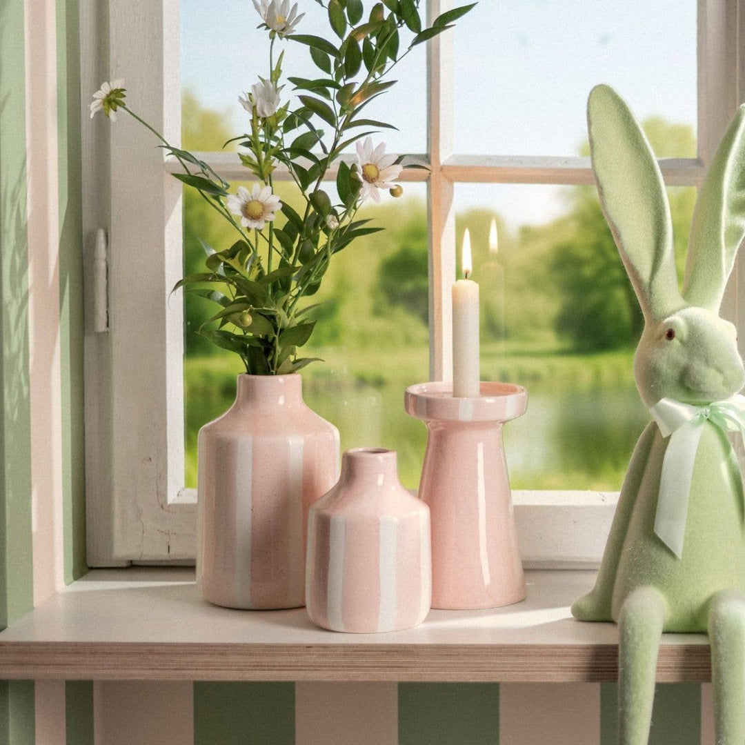 Vase rayée en porcelaine, 2 fois, Jaune/Rose (L/H/P) 11x18x11cm - Beautiful Moment the shop
