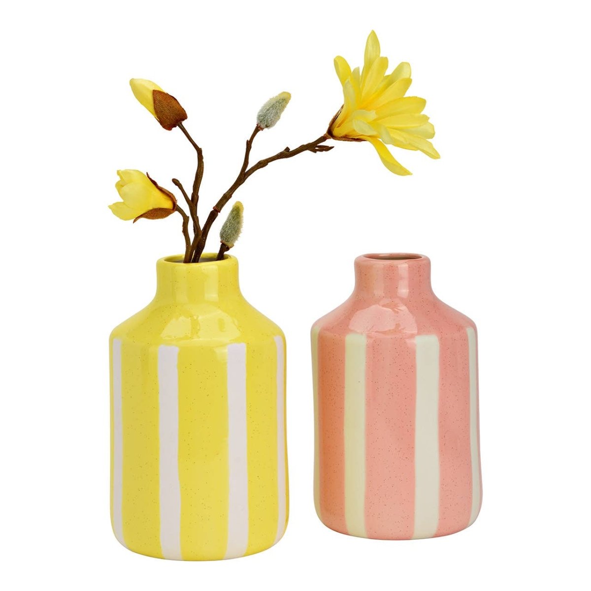 Vase rayée en porcelaine, 2 fois, Jaune/Rose (L/H/P) 11x18x11cm - Beautiful Moment the shop