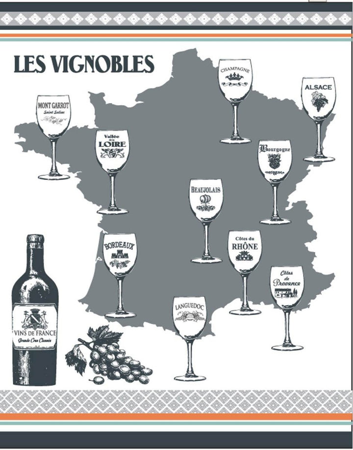 TORCHON VIGNOBLES 50X70 BLANC GRIS / ROUGE - Beautiful Moment the shop