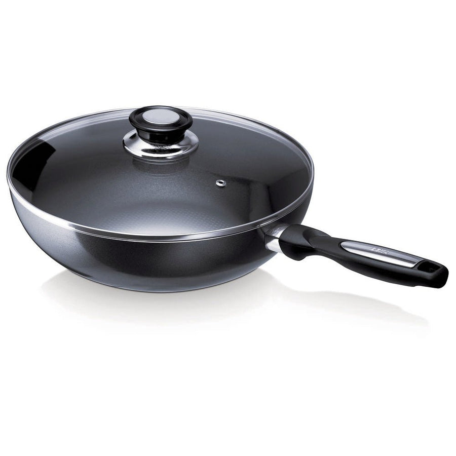 Wok Pro Induc 28 cm en aluminium antiahésif avec couvercle en verre - Beautiful Moment the shop